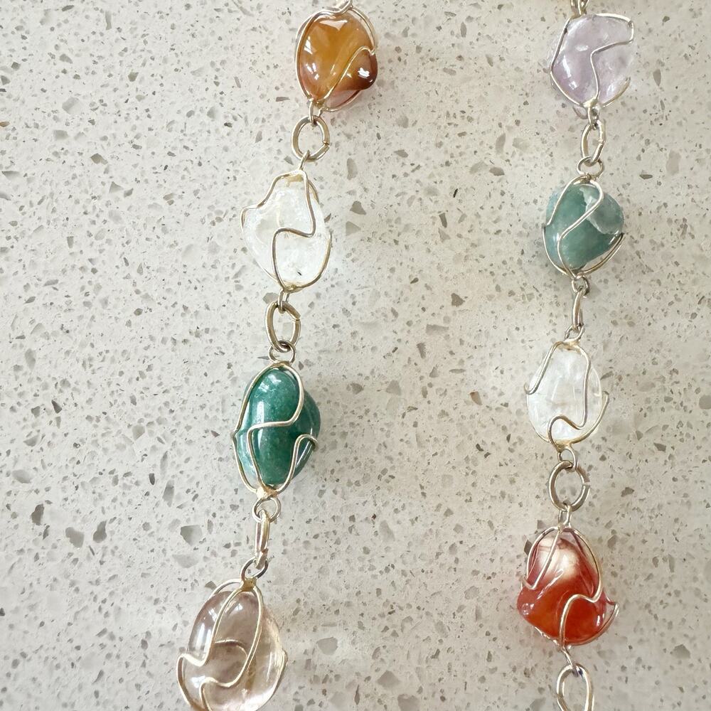 VINTAGE 1960-70'S ARTISAN CRAFTED CAGED SEMI=PRECIOUS GEMSTONE NECKLACE 12” Drop - Picture 4 of 5